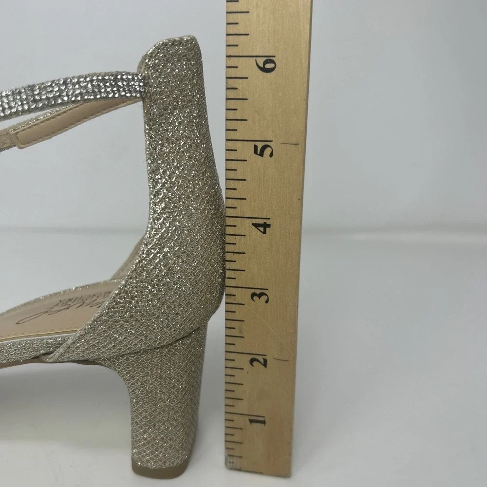 Jewel Badgley Mischka Lena Knotted Mid Heel Sandal Gold‎ Glitter Size 9 NEW
